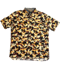 Load image into Gallery viewer, Sunrise Kingdom Shirt Adult Extra Large Yellow Maroon Patterned Button Up Mens