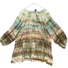Load image into Gallery viewer, Catherines Shirt Womens 4X Green Brown Boho Tunic Lagenlook Swiss Dot Lace Plus