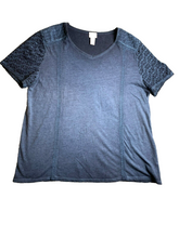 Load image into Gallery viewer, Chicos Shirt Womens 2 Navy Blue V-Neck Eyelet Blouse Boxy Flowy Plus Ladies