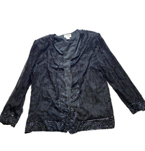 Load image into Gallery viewer, JMD New York Jacket Womens 2XL Silk Sequins Beaded Open Front Blazer Cardigan