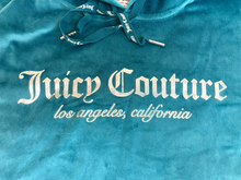 Load image into Gallery viewer, Juicy Couture Sleepwear Womens Small Teal Velour Crop Spandex Hoodie Oversized