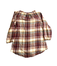 Load image into Gallery viewer, Bob Timberlake Shirt Womens Extra Small Maroon Tan Plaid Oversized Hippie Boho