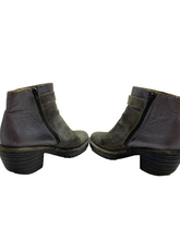 Load image into Gallery viewer, Fly London Boots Womens 7-7.5 Gray Block Heel Zip Up Buckle Ankle Bootie