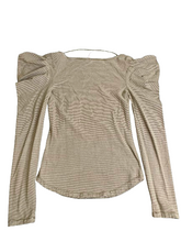 Load image into Gallery viewer, Free People Shirt Womens Small Olive Green Striped Puff Sleeve Penelope Ladies
