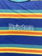 Load image into Gallery viewer, Brixton Shirt Adult Small Blue Green Striped Retro Embroidered Skateboard Mens