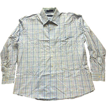 Load image into Gallery viewer, Alan Flusser Shirt Adult Large Blue Checkered Button Up Embroidery Casual Mens