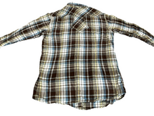 Load image into Gallery viewer, Ariat Shirt Womens Medium Brown Blue Yellow Plaid Western Snap Rodeo Cowgirl l