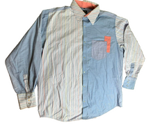 Load image into Gallery viewer, NERO Jeans Shirt Adult 2X Blue Button Up Mismatch Striped 2 Sided Casual Mens