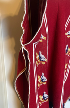 Load image into Gallery viewer, Vintage Bird Sweater Womens Red Poncho Cape Fringe Tie Hippie Glamping Ladies