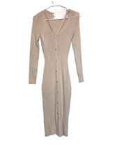Load image into Gallery viewer, UNE AME Dress Womens Small Champagne Ribbed Knit Bodycon Nylon Pearl Buttons NWT
