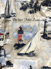 Load image into Gallery viewer, Keeler Bay Shirt Adult Medium AOP Lighthouse Sailing Boat Rayon Hawaiian Mens
