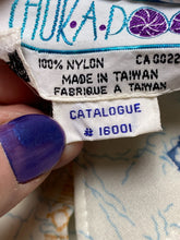 Load image into Gallery viewer, VTG Hukapoo Shirt Womens Large 18 Blue Orange AOP Abstract Nylon Button Up 70s