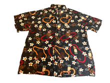 Load image into Gallery viewer, Island Moments Emme Shirt Adult Large Black Aloha Hawaiian Tiki Button Up Mens