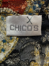 Load image into Gallery viewer, Chicos Jacket Womens 3 Large Lace Black Gold Hippie Peasant Boho Plus Ladies