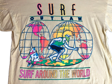 Load image into Gallery viewer, VTG Surf Outlaw Shirt Adult Large Yellow Surfing Around The World 80s 90s Mens