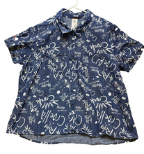 Load image into Gallery viewer, Disney Shirt Womens 1X Denim Blue Button Up Chambray AOP Graffiti Cruella De Vil