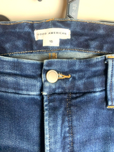 Load image into Gallery viewer, Good American Jeans Women 15 (35x27.5) Blue Denim Whiskered Straight Leg Raw Hem