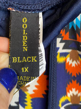 Load image into Gallery viewer, Golden Black Pants Womens 1X (32x28) Geometric AOP Festive Boho Spandex Plus NWT