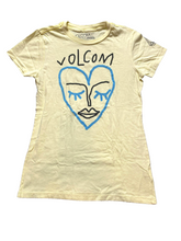Load image into Gallery viewer, VOLCOM Shirt Youth Medium Yellow Face Heart Artwork Artsy Streetwear Girls