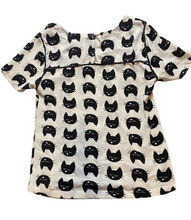 Load image into Gallery viewer, Meraki Shirt Womens XL Black White AOP Kitty Cat Spandex Stretch Keyhole Blouse