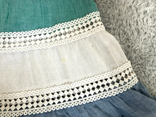 Load image into Gallery viewer, KAKTUS Shirt Womens Large Blue Green White Flare Peasant Boho Lace Trim Blouse