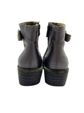 Load image into Gallery viewer, Fly London Boots Womens 7-7.5 Gray Block Heel Zip Up Buckle Ankle Bootie