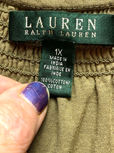 Load image into Gallery viewer, Lauren Ralph Lauren Shirt Womens 1X Olive Green Tasseled Boho Boxy Blouse Plus