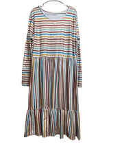 Load image into Gallery viewer, Marie Nicole Dress Womens 3XL XXXL Tan Blue Striped Tiered Lagenlook Maxi