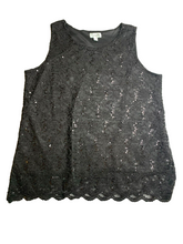 Load image into Gallery viewer, Catherines Shirt Womens 20W Black Sequins Lace Line Tank Blouse Plus Ladies