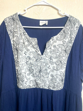 Load image into Gallery viewer, Suzanne Betro Dress Womens 4X Blue Gauzy Embroidered Boho Grandmacore Plus Lady