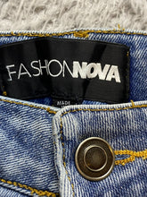 Load image into Gallery viewer, Fashion Nova Jeans Womens 3 (28x30) Blue Destroyed Ripped Flared Spandex Stretch