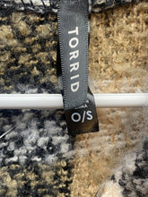 Load image into Gallery viewer, Torrid Sweater Womens One Size Black Tan Plaid Fringe Shawl Poncho Boho Ladies