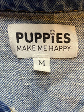Load image into Gallery viewer, JBD Just Black Denim Jacket Women Medium Blue Jean Trucker Puppies Make Me Happy