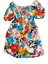 Load image into Gallery viewer, Oddi Dress Womens 1XL Rainbow Smocked Fit Flare Boho Artsy Flower Puff Sleeve
