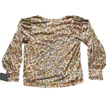 Load image into Gallery viewer, Democracy Shirt Womens Extra Large Tan Lavender AOP Floral Ruffle Trim Boho NWT