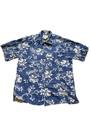 Load image into Gallery viewer, Cooke Street Shirt Adult Large Blue White AOP Flower Honolulu Hawaiian Aloha Men