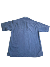 Load image into Gallery viewer, RISCATTO Shirt Adult Medium Blue Button Up Silk Tree Hawaiian Aloha Casual Mens