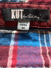 Load image into Gallery viewer, KUT From The Kloth Shirt Womens Medium Blue Red Flannel Plaid Snaps Stretch Lady