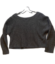 Load image into Gallery viewer, Vocal Sweater Womens Small Charcoal Gray Cropped Off-Shoulder Bling Top NWOT