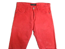 Load image into Gallery viewer, CN Blue Shorts Adult 34 Red Flat Front Bermuda 5 Pockets Raw Hem 13" Inseam Mens