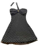 Load image into Gallery viewer, Blondie Nites Pin-Up Dress Womens 11 Black White Polkadots Halter Cocktail Lady