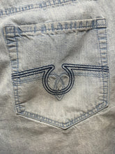 Load image into Gallery viewer, Attitude Shorts Adult 50 Blue Denim Jean Bermuda Flat Front Hip Hop Baggy Mens
