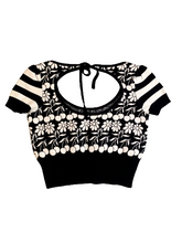 Load image into Gallery viewer, Anthropologie Maeve Sweater Womens Small Black White Trixie Cropped Tie Cut Out