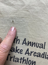 Load image into Gallery viewer, VTG Lake Arcadia Triathlon Shirt Adult Extra Large Khaki Single Stitch Frog 90s