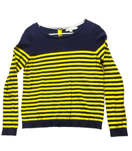 Load image into Gallery viewer, Boden Sweater Womens Small Navy Yellow Cashmere Stripes Button Up Cardigan Lady