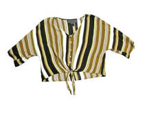 Load image into Gallery viewer, Polly & Esther Shirt Womens Large Button Front Tie Cropped Blouse Striped Ladies