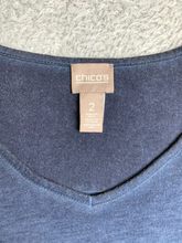 Load image into Gallery viewer, Chicos Shirt Womens 2 Navy Blue V-Neck Eyelet Blouse Boxy Flowy Plus Ladies