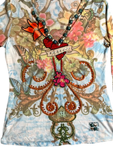 Load image into Gallery viewer, SPY Shirt Womens Medium Colorful Ladies Rhinestone Embellished Boho AOP Flower