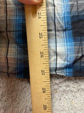 Load image into Gallery viewer, Helix Shirt Adult Medium Blue Black Plaid Athletic Fit Button Up Roll Tab Mens