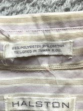 Load image into Gallery viewer, Halston Shirt Adult Large Lavender Tan Button Up Striped Hi Low Chest Pocket Men